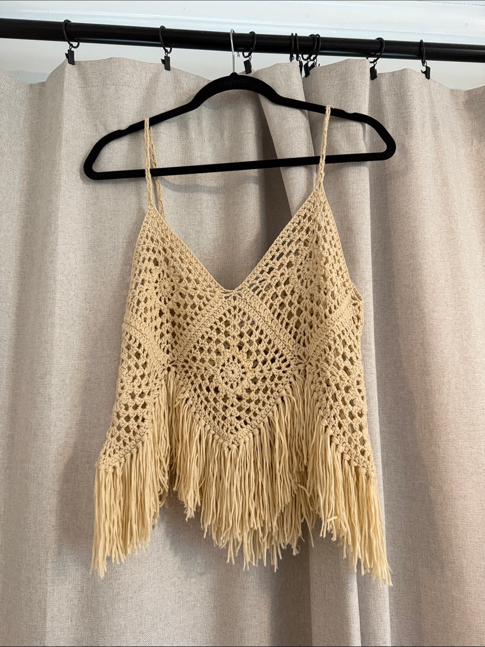 Bluivy Crochet Fringe Tank Top in Beige
